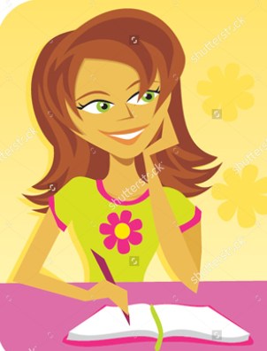 stock-vector-cartoon-of-young-girl-writing-in-diary-103485308