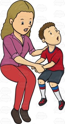 Mother Is Sitting With Her Son Holding His Hands